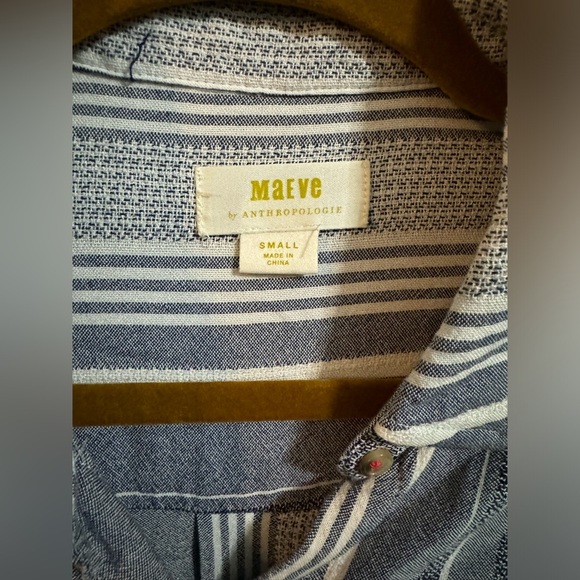 Maeve Anthropologie Blue Striped Button Down Blouse - Picture 3 of 5